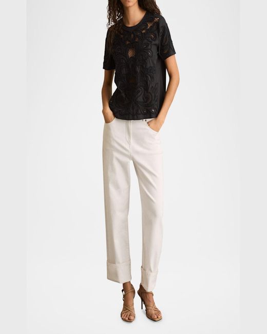 Reiss Black Iyla Embroidered Open-Back Top