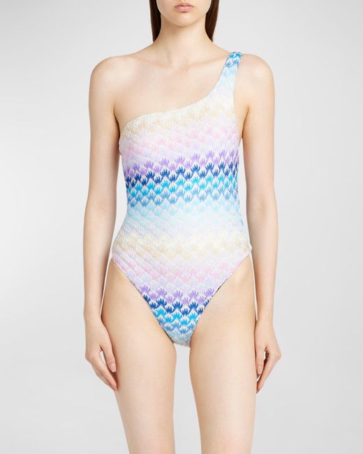 Missoni Blue Degrade Lace-effect Asymmetric One-piece Swimsuit