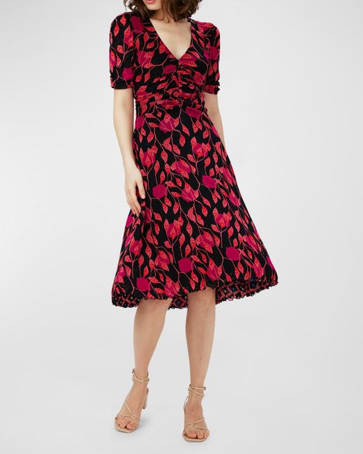 Diane von Furstenberg Red Koren Reversible Ruched Midi Dress