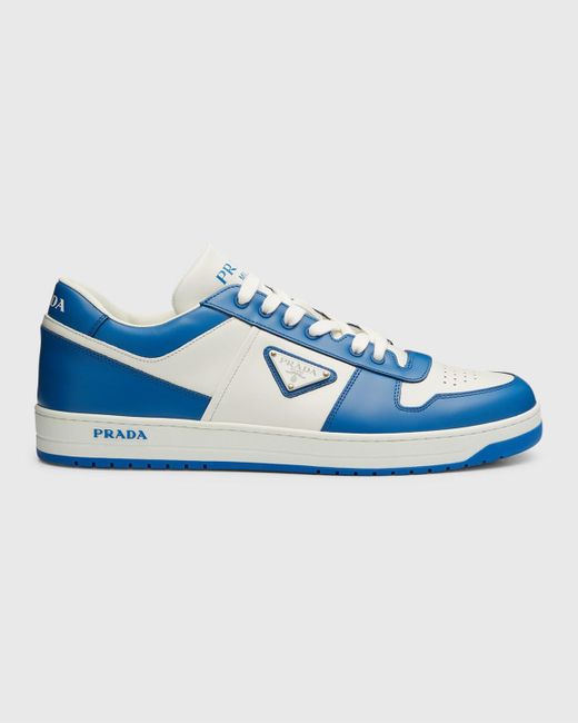 Prada Blue Downtown Logo Leather Low-Top Sneakers for men