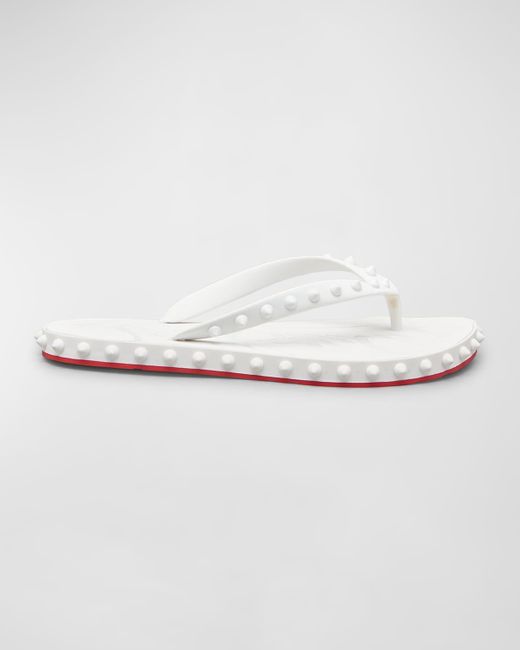 Christian Louboutin Loubi Donna Spike Red Sole Flip Flops in White