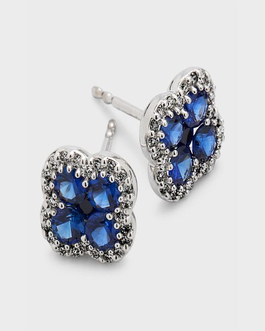 Neiman Marcus Blue 18k Sapphire And Diamond Flower Post Earrings
