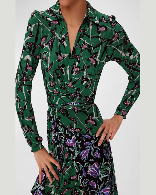 Diane von Furstenberg Blue Phoenix Reversible Floral-Print Midi Wrap Dress