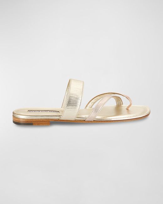 Manolo Blahnik White Susa Flat Leather Sandals