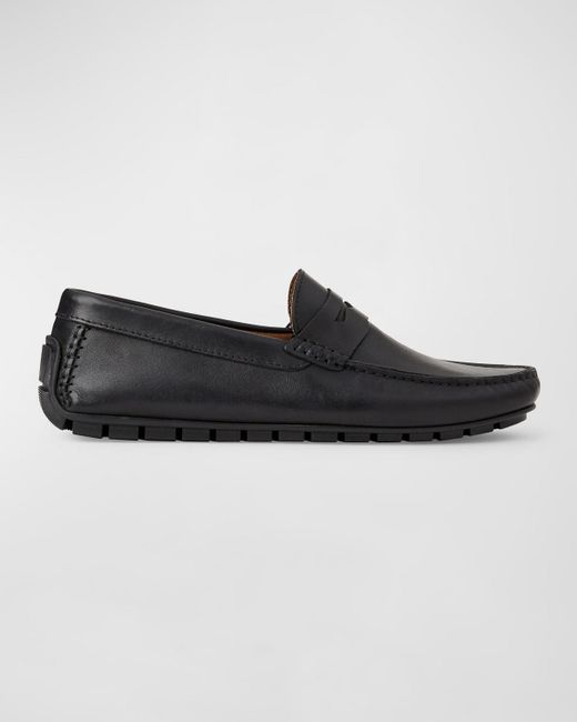 Bruno Magli Black Xane Leather Driver Penny Loafers for men
