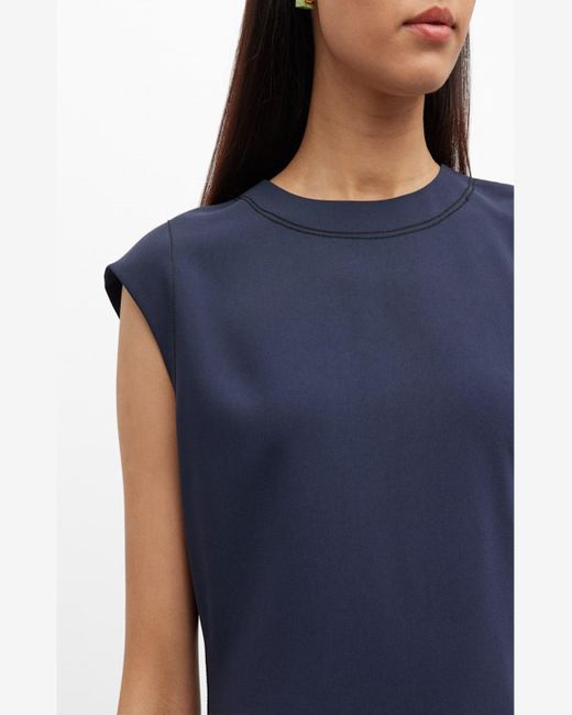Theory Blue Cap-Sleeve Embroidered Shift Dress