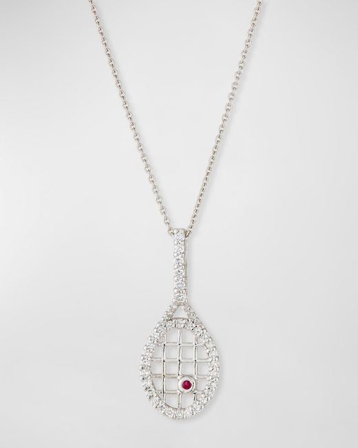 Roberto Coin Diamond Tennis Racket Pendant Necklace In 18k White Gold
