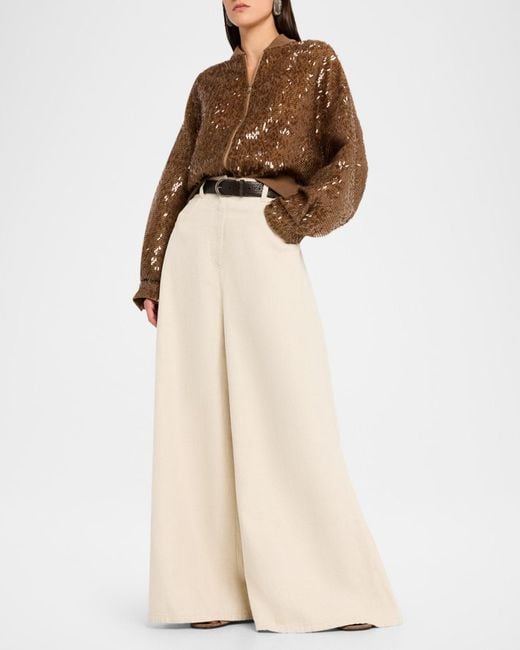 Brunello Cucinelli Brown Sequined Silk Bomber Jacket