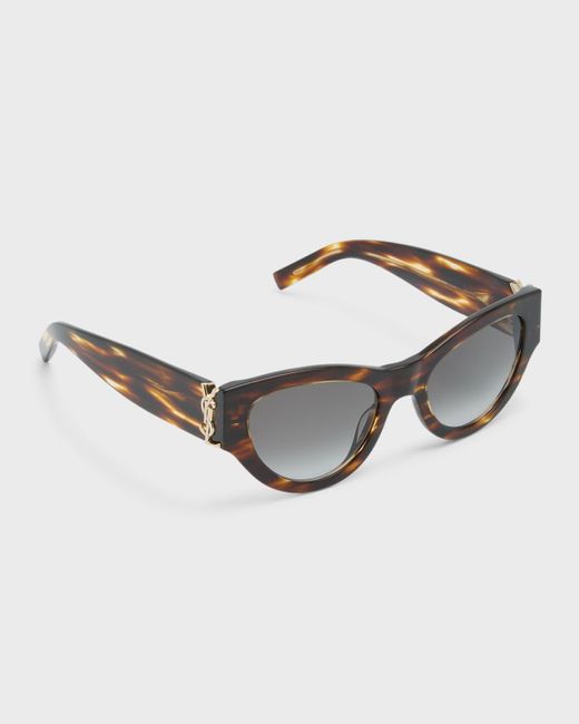 Saint Laurent Natural Ysl Havana Plastic Cat-eye Sunglasses