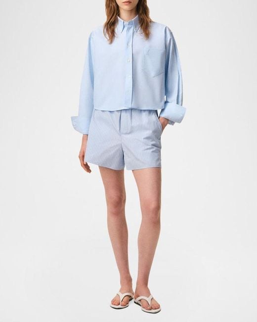 AMI Blue Oversized Cropped Button-Down Shirt