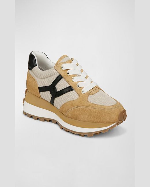 Veronica Beard Natural Valentina Mixed Leather Retro Sneakers