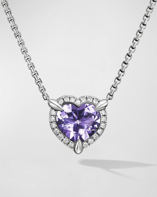 David Yurman Metallic Chatelaine Heart Pendant Necklace With Gemstone And Diamonds In Silver, 10.3mm