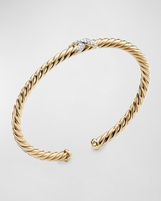 David Yurman Metallic 18k Gold Diamond-x Cablespira Bracelet, Size L