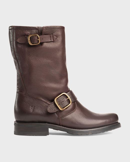 Frye Brown Veronica Leather Buckle Short Moto Boots