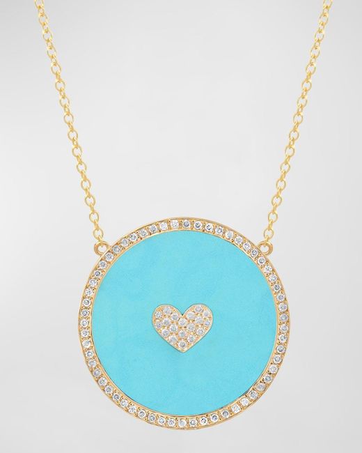 Jennifer Meyer Blue 18k Yellow Gold Diamond Heart Turquoise Necklace