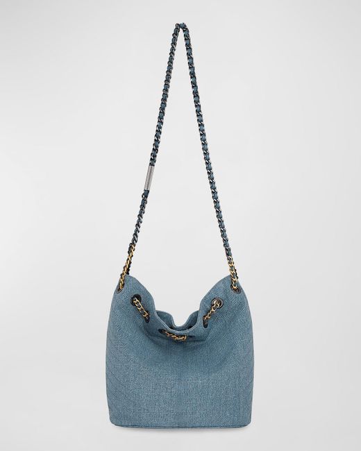 Rebecca Minkoff Blue Chain Drawstring Denim Bucket Bag