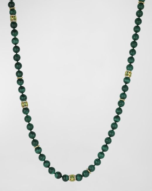 Miseno Metallic Procida 18k Yellow Gold Long Necklace With Peridot, Diamonds And Malachite