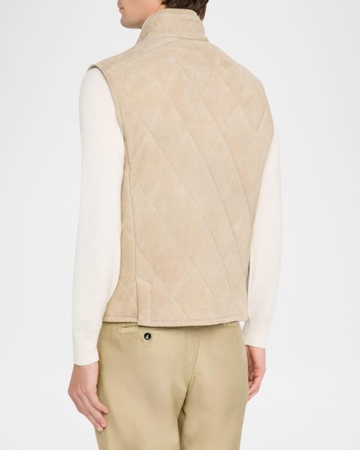 Ralph Lauren Men's Natural Apos;S Carleton Quilted Suede Full-Zip Vest