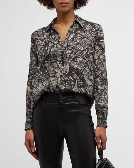 L'Agence Black Nina Paris Button-front Silk Blouse