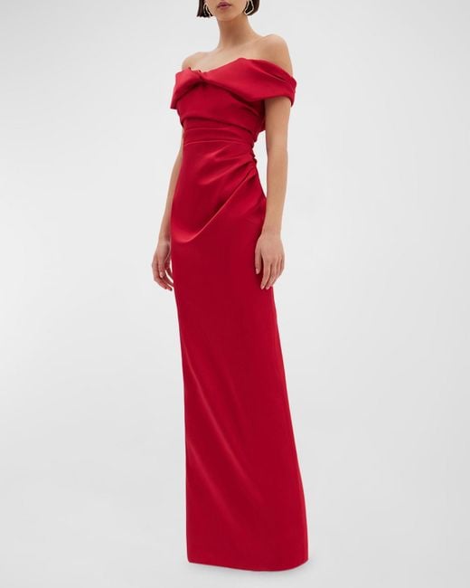 Rachel Gilbert Red Daria Twisted Off-the-shoulder Gown