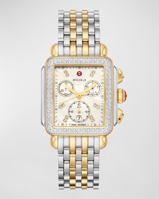 Michele Metallic Deco Two-tone Diamond Bracelet Watch