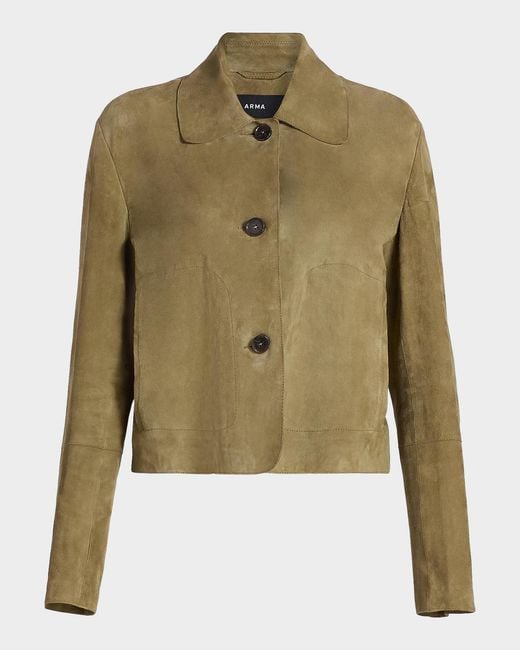 Arma Green Emy Button-Down Goatskin Suede Jacket