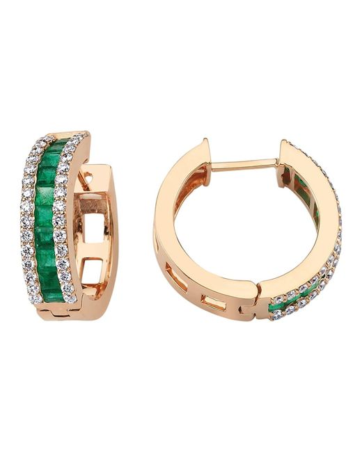 BeeGoddess Metallic Mondrian Emerald And Diamond Hoop Earrings