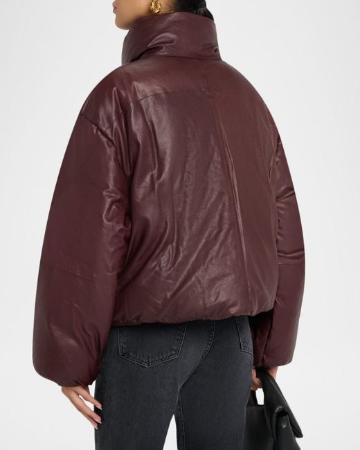 Twp Purple Leather Raglan Puffer Jacket