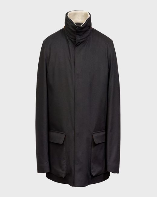 Loro Piana Black Winter Voyager Cashmere Storm System Coat for men