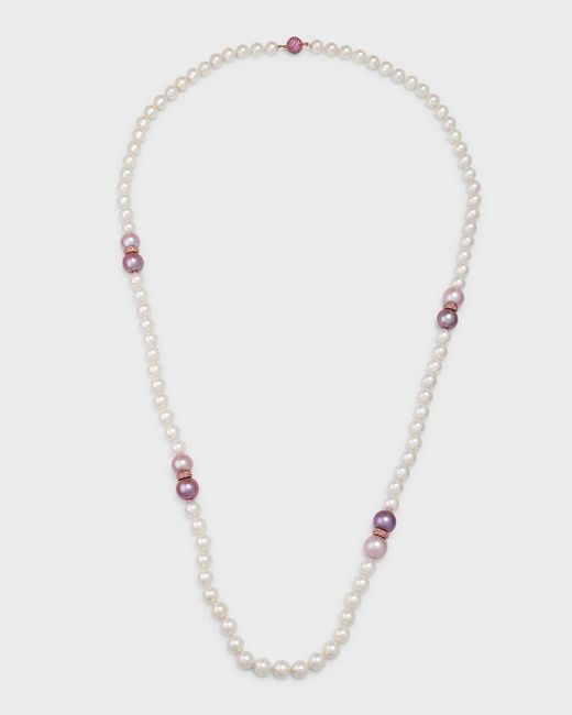 Belpearl White 18k Rose Gold Pink Sapphire, Akoya And Kasumiga Pearl Necklace