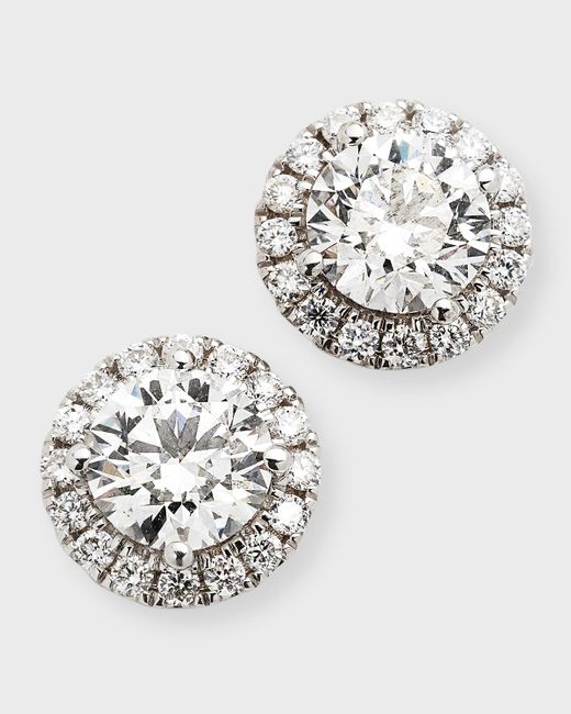 Neiman Marcus White Lab Grown Diamond 18K Round Halo Stud Earrings, 2.4Tcw