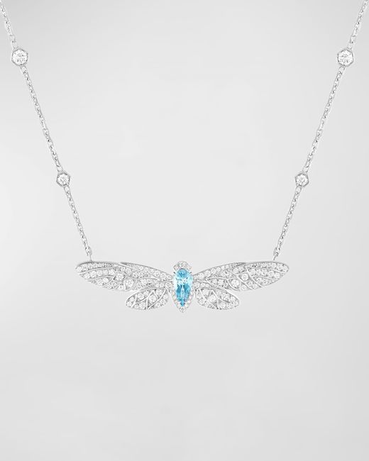 Boucheron Blue Cicada White Gold Diamond & Aquamarine Pendant Necklace
