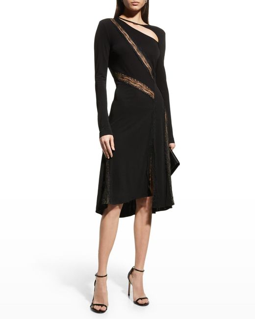Koche Black Lace-insert Long-sleeve Midi Dress