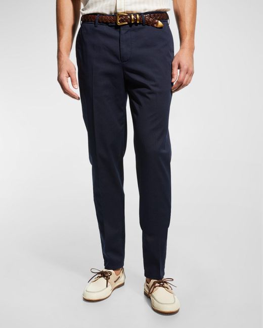 Brunello Cucinelli Blue Stretch-twill Tapered Pants for men