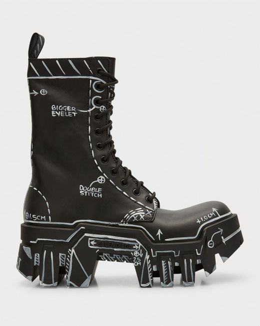 Balenciaga Black Dulldozer Patern Lace-up Combat Boots