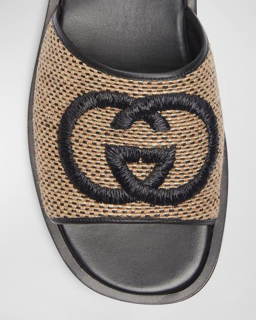 Gucci Brown Apos;S Interlocking G Leather Slide Sandals for men