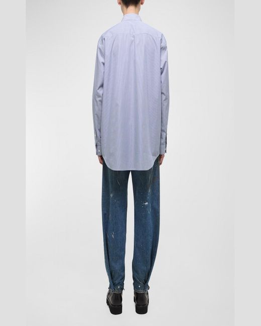 Helmut Lang Blue Oversized Micro-Stripe Sport Shirt for men