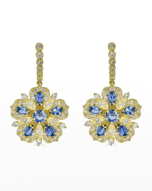 Tanya Farah Blue Yellow Gold Jasmine Bloom Earrings With Ceylon Sapphires And White Diamonds