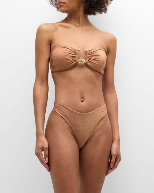 Zimmermann Brown Ottie Lurex Knot Trim Two-Piece Bikini Set