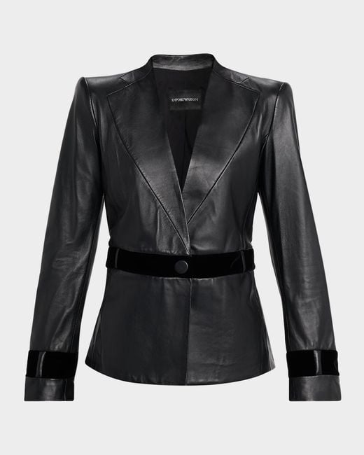 Emporio Armani Black Single-Button Leather Jacket
