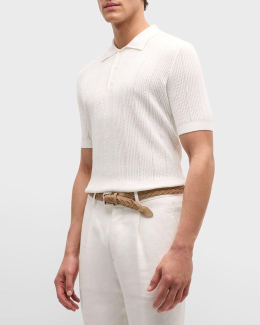 Brunello Cucinelli White Cotton Ribbed Polo Shirt for men