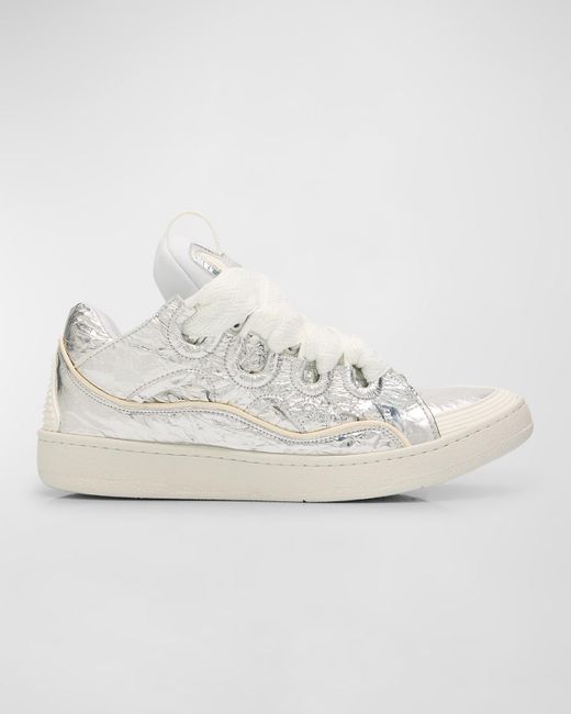 Lanvin Natural Metallic Leather Curb Sneakers for men