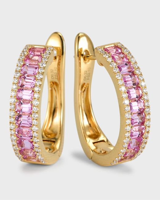 David Kord Multicolor 18k Yellow Gold Earrings With Pink Sapphires And Diamonds