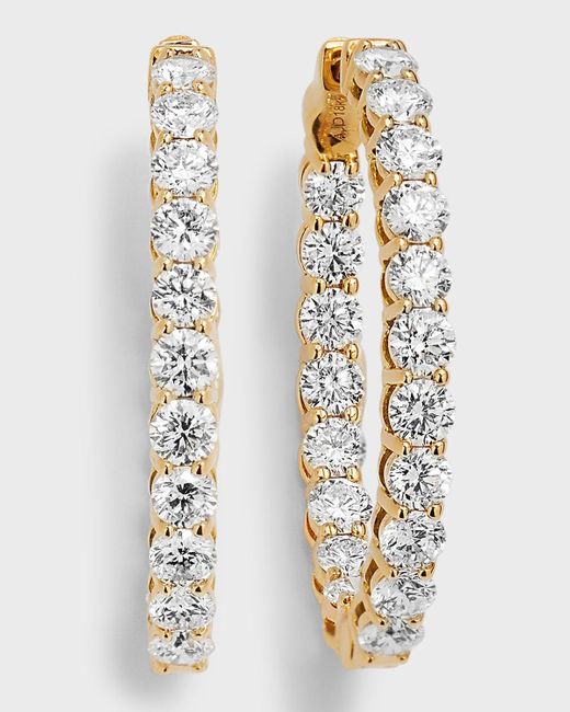 Neiman Marcus White 18k Yellow Gold Round Diamond Gh/si Oval-shape Hoop Earrings