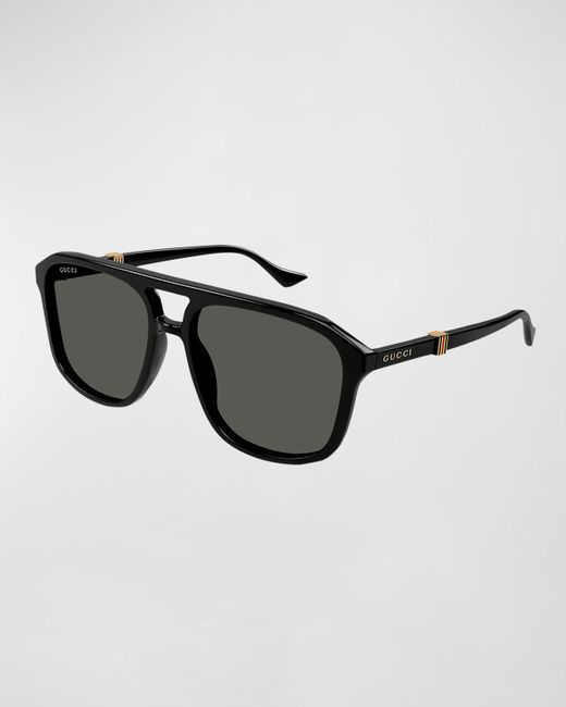Gucci Black Double-bridge Acetate Aviator Sunglasses for men