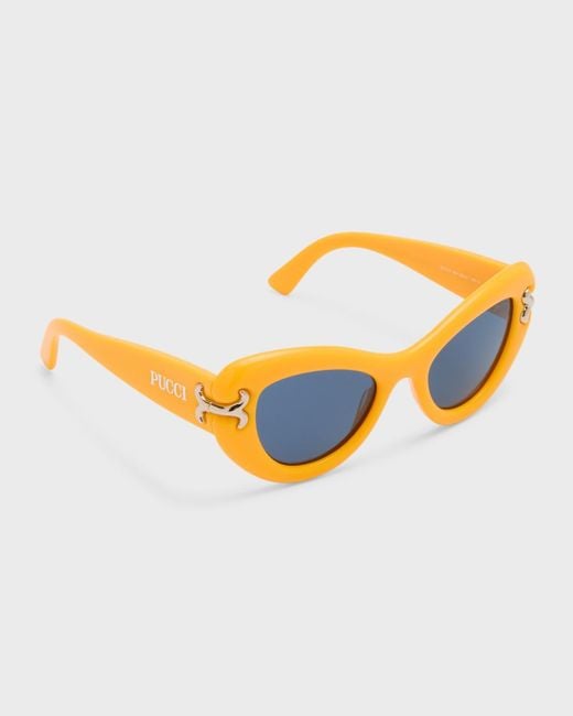 Emilio Pucci Orange Filigree Acetate & Metal Cat-eye Sunglasses