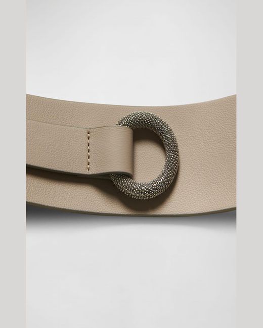 Peserico Natural Bead-Embellished Leather Belt