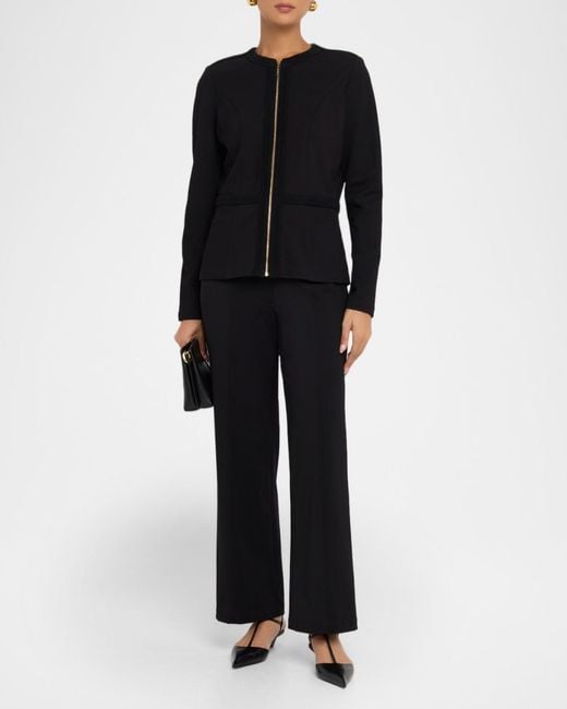 Misook Black Round Neck Cotton-Blend Jacket