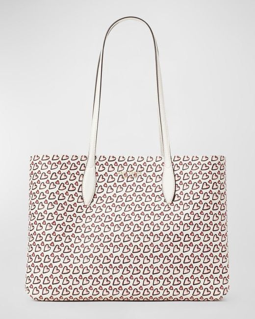 Kate Spade Natural Large All Day Fancy Hearts Printed Tote Bag