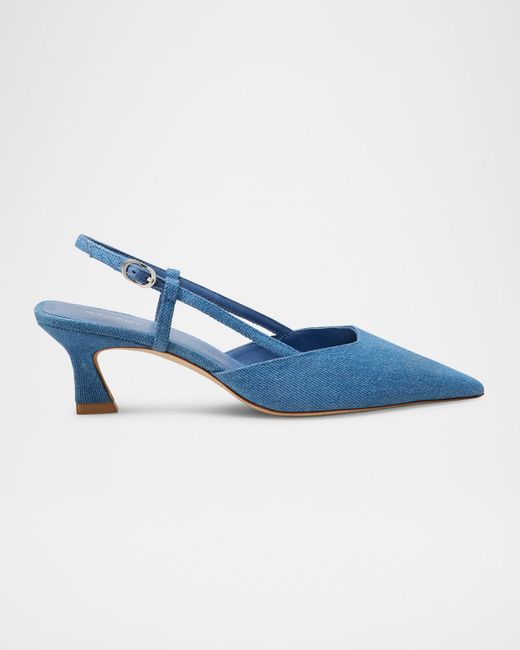 Stuart Weitzman Blue Vinnie Denim Kitten Slingback Pumps